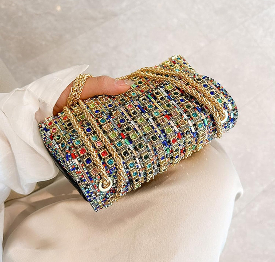 Rhinestone Evening Bag for Women with Chain Clutch Purse Adjustable Strap Shoulder Clutch Bag