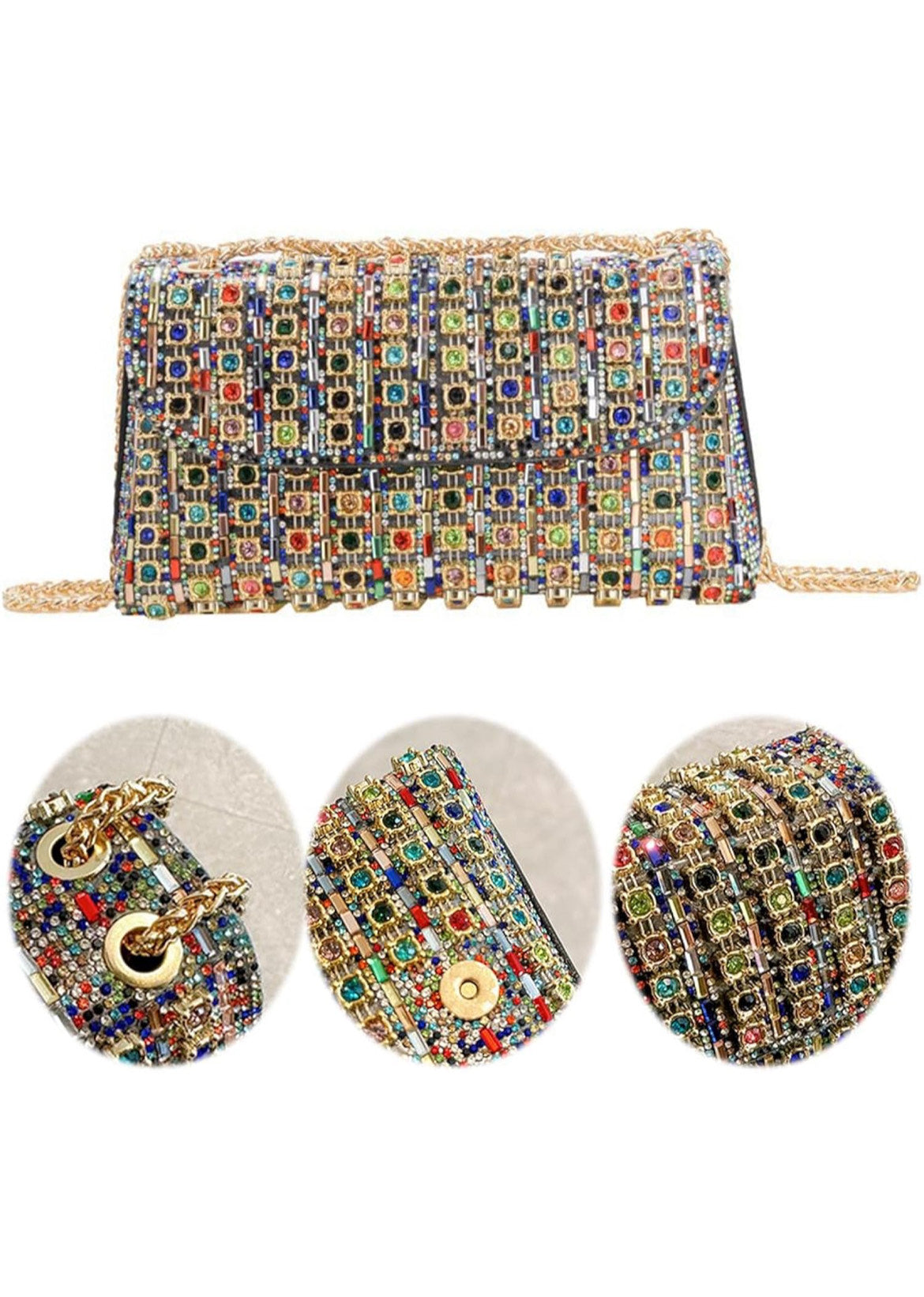 Rhinestone Evening Bag for Women with Chain Clutch Purse Adjustable Strap Shoulder Clutch Bag
